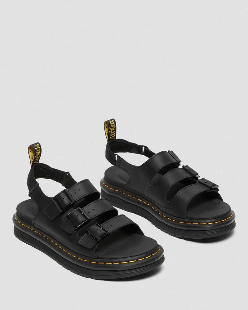 Men's Dr Martens Soloman Men's Leather Strap Sandals Black | AU 641CTV